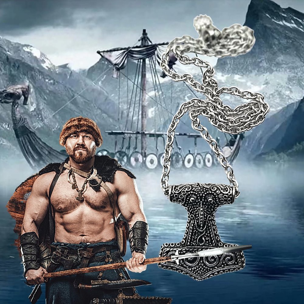 Vintage Men's  316 l Stainless Steel Thor's Hammer Focus Pendants Necklace